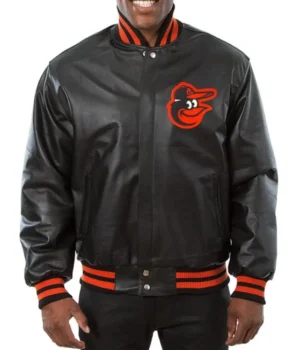 Baltimore Orioles Black Leather Varsity Jacket product image