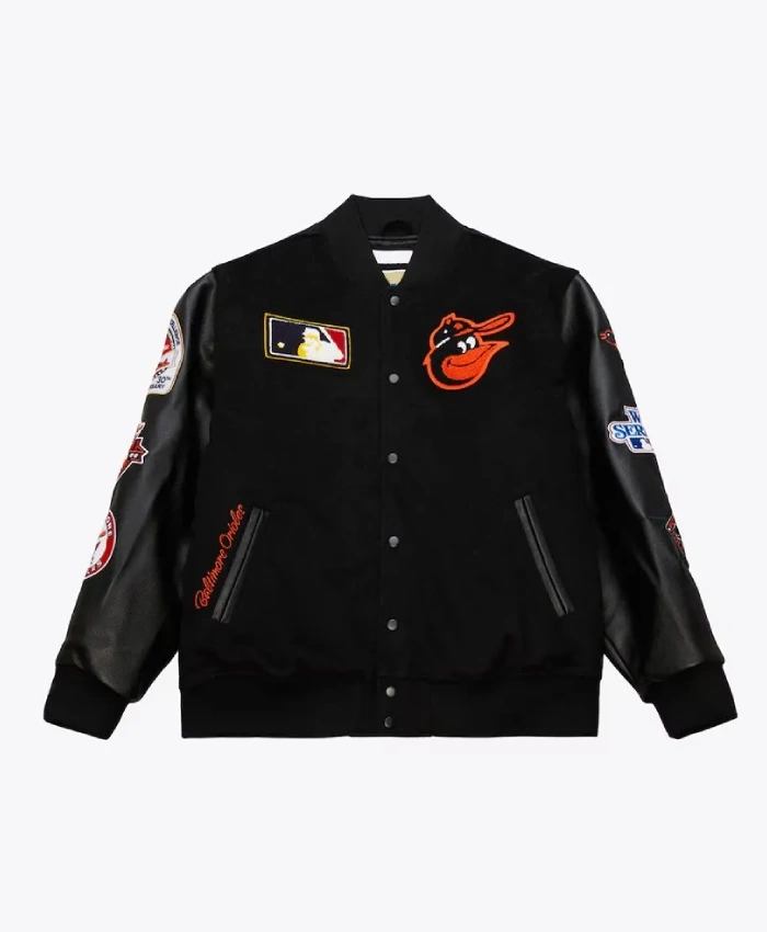 Baltimore Orioles Black Out Vintage Logo Varsity Jacket Baltimore Orioles Black Out Vintage Logo Varsity Jacket product image