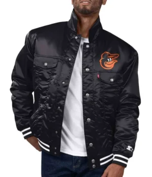 Baltimore Orioles Black Silver Tab Trucker Satin Jacket product image