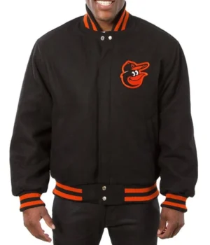 Baltimore Orioles Embroidered Black Wool Varsity Jacket product image