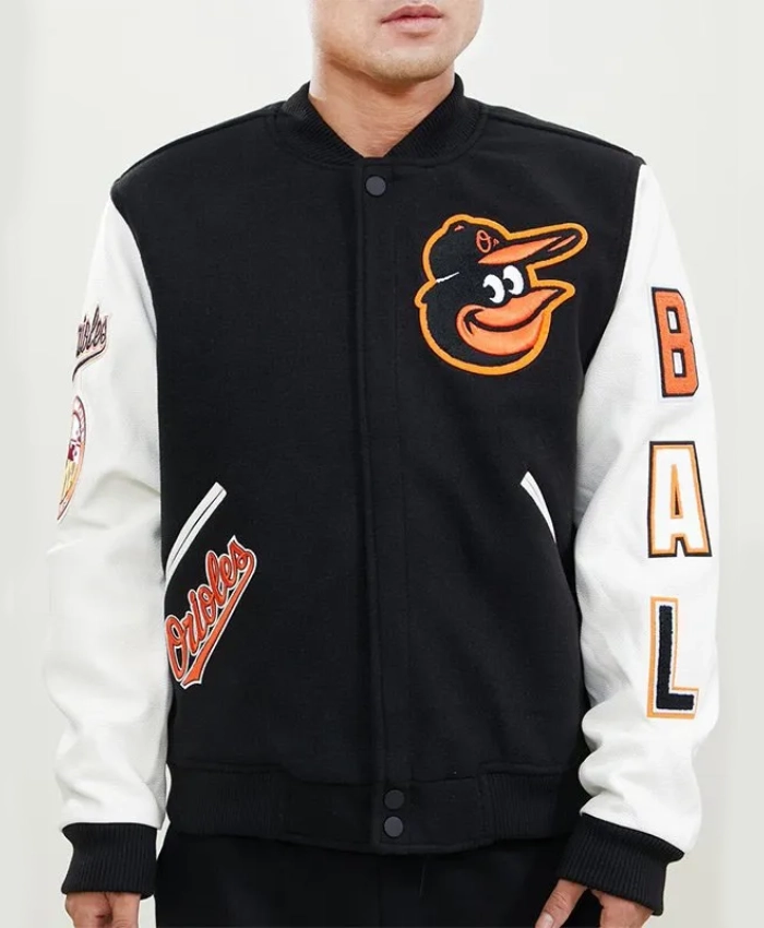 Baltimore Orioles Letterman Black and White Jacket Baltimore Orioles Letterman Black and White Jacket product image