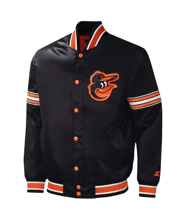 Baltimore Orioles Midfield Varsity Black Satin Jacket Baltimore Orioles Midfield Varsity Black Satin Jacket product image