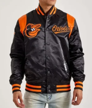 Baltimore Orioles Teddy Black Varsity Satin Jacket product image