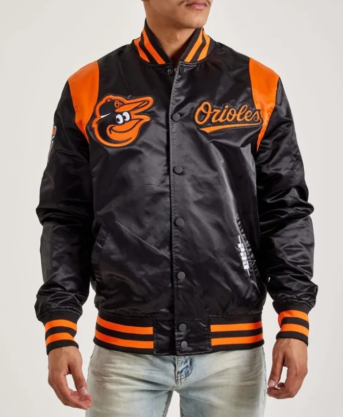 Baltimore Orioles Teddy Black Varsity Satin Jacket Baltimore Orioles Teddy Black Varsity Satin Jacket product image
