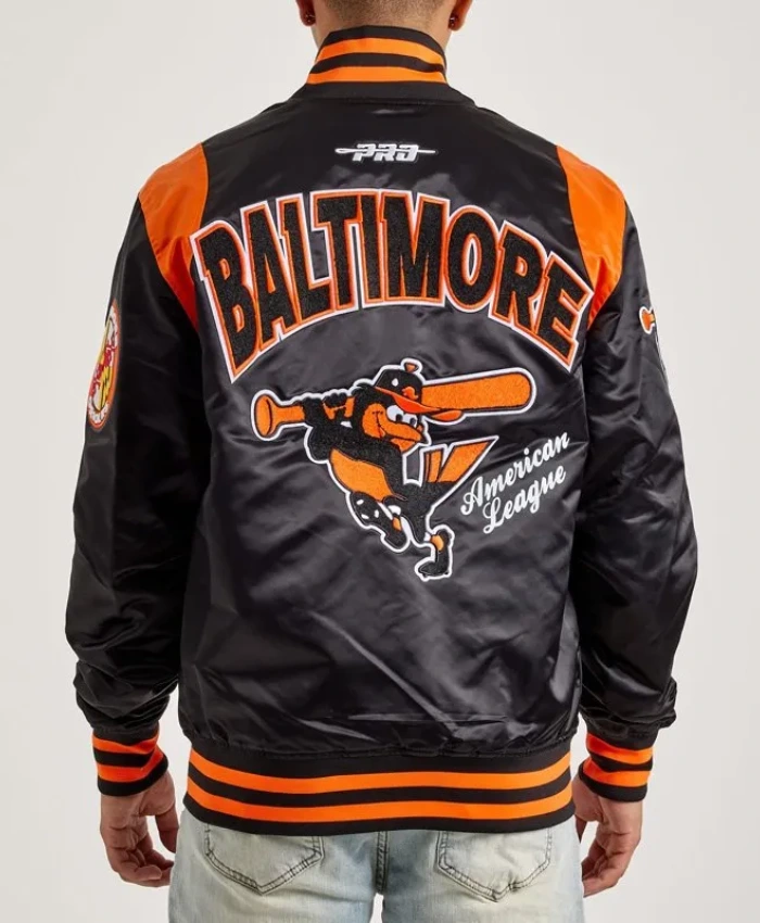 Baltimore Orioles Teddy Black Varsity Satin Jacket Baltimore Orioles Teddy Black Varsity Satin Jacket product image