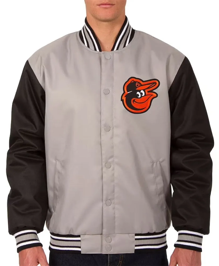 Baltimore Orioles Varsity Black and Gray Poly Twill Jacket Baltimore Orioles Varsity Black and Gray Poly Twill Jacket product image