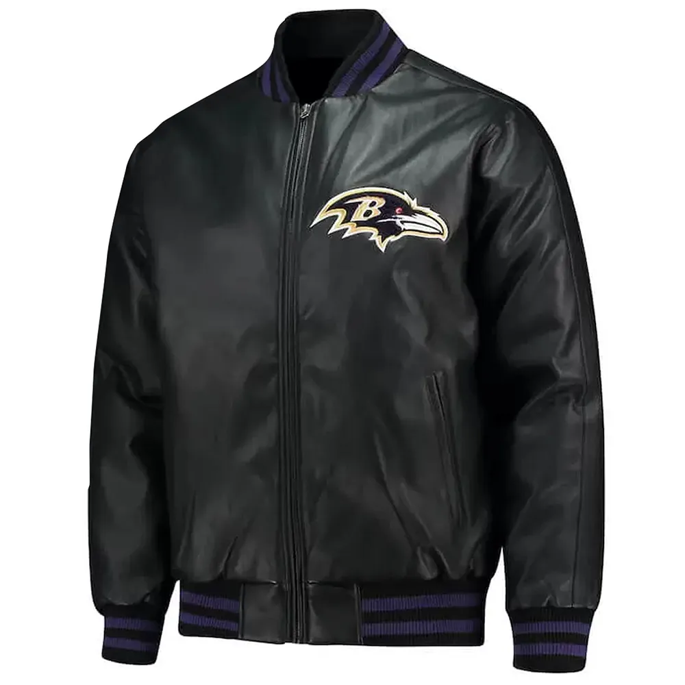Baltimore Ravens Black Leather Bomber Jacket Baltimore Ravens Black Leather Bomber Jacket product image