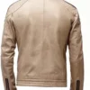 Beige Leather Jacket Mens Cafe Racer Striped Biker Stand Up Collar Beige Leather Jacket Mens Cafe Racer Striped Biker Stand Up Collar product image