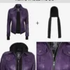 Women's Purple Leather Jacket with Removable Hood product image