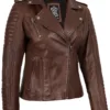 Bagheria Womens Cognac Biker Leather Jacket With Removable Hood product image