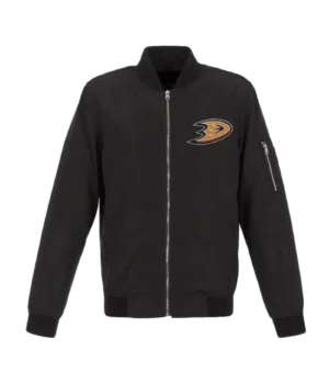 Black Anaheim Ducks Nylon Lightweight Full-Zip Bomber Jacket product image