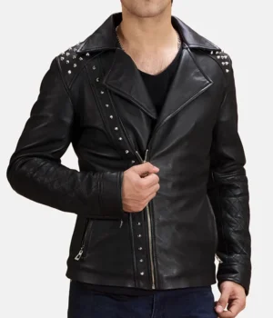 Black Motorcycle Studded Leather Jacket product image