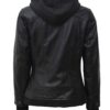 Tall Women's Black Biker Style Leather Jacket with Removable Hood product image