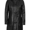 Women’s Black 3/4 Length Leather Coat With Hood product image