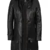 Women’s Black 3/4 Length Leather Coat With Hood product image