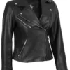 Women's Black Asymmetrical Real Leather Biker Style Jacket product image