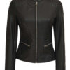 Women's Tall Black Cafe Racer Leather Jacket product image