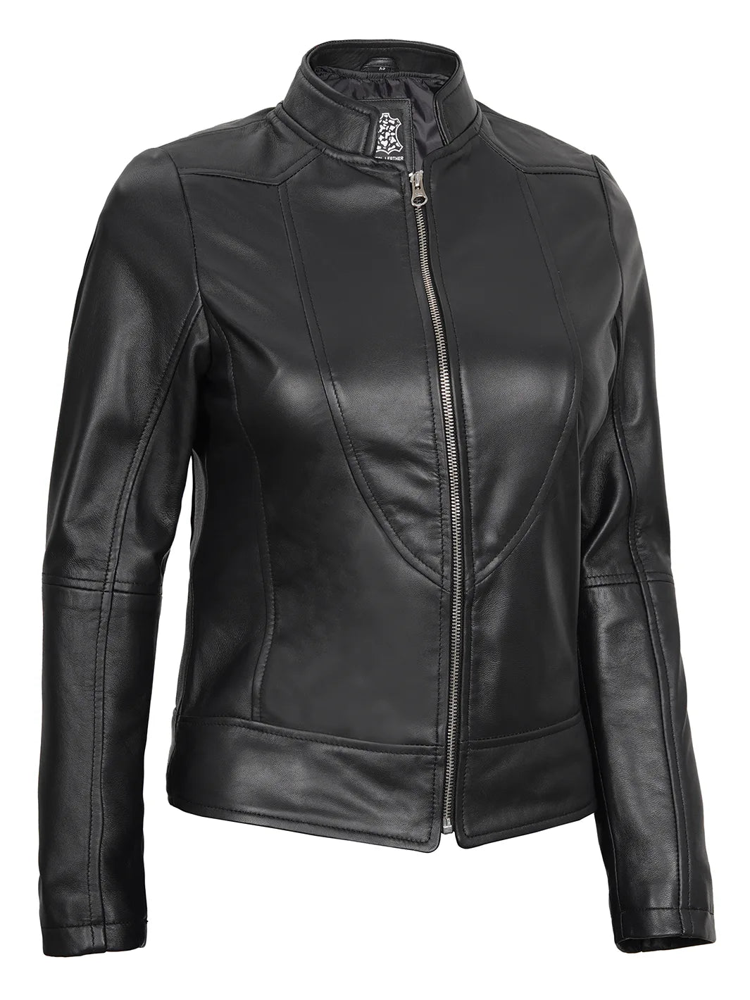 Amy Women's Black Cafe Racer Leather Jacket Amy Women's Black Cafe Racer Leather Jacket product image