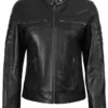Austin Women's Black Cafe Racer Leather Jacket product image