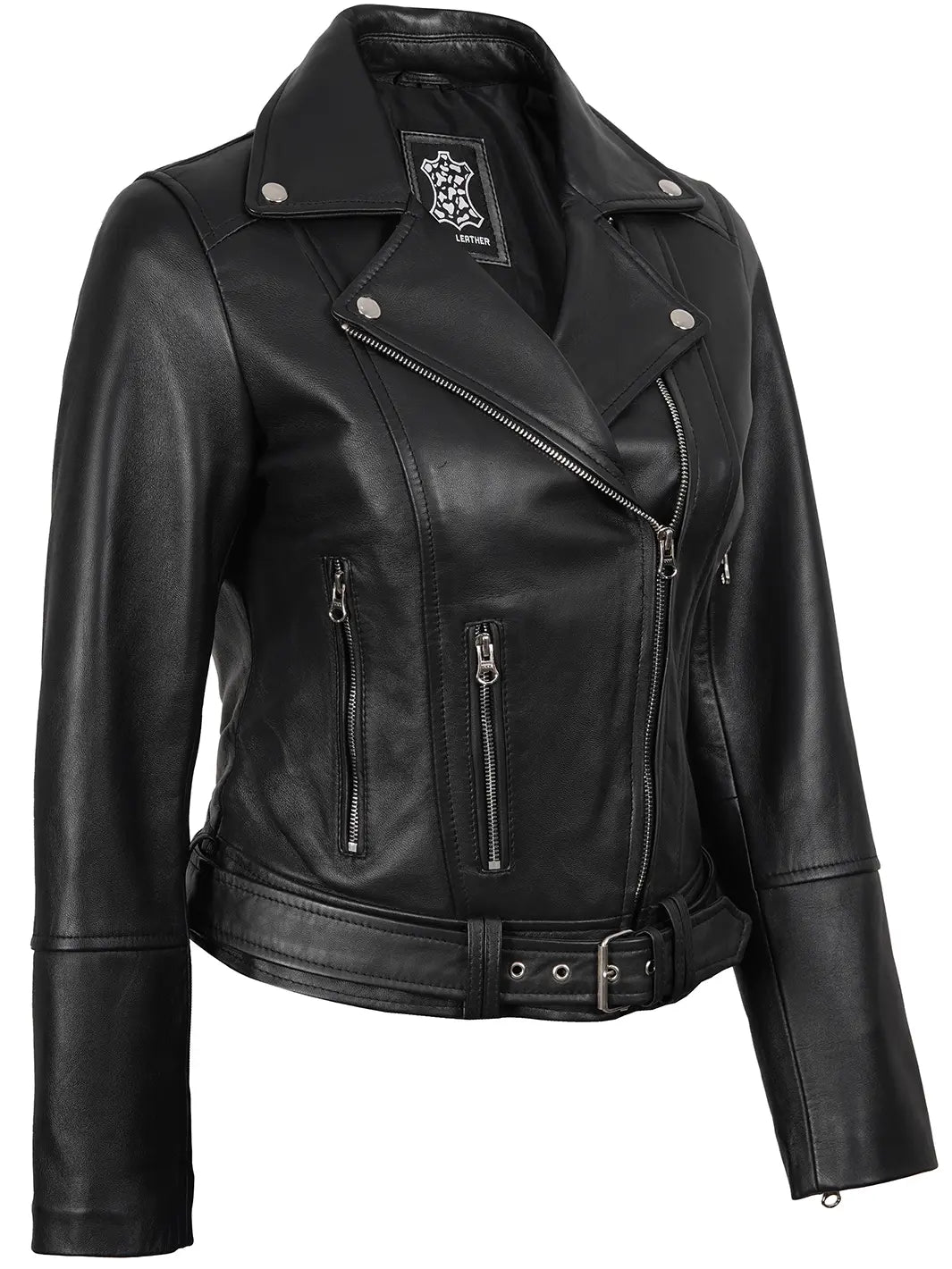 Womens Asymmetrical Black Biker Leather Jacket Womens Asymmetrical Black Biker Leather Jacket product image