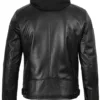 Men's Black Biker Style Leather Jacket with Removable Hood product image
