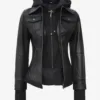 Tralee Women's Black Hooded Leather Jacket product image