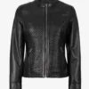 Women's Black Textured Cafe Racer Leather Jacket Women's Black Textured Cafe Racer Leather Jacket product image