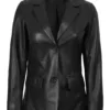 Women's Black Two-Button Real Leather Blazer product image