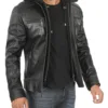 Merrill Men's Black Hooded Leather Jacket product image