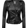 Angela Womens Black Asymmetrical Belted Leather Jacket product image