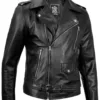 Men's Black Asymmetrical Belted Leather Biker Style Jacket Men's Black Asymmetrical Belted Leather Biker Style Jacket product image