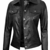 Fernando Women's Black Leather Trucker Jacket product image