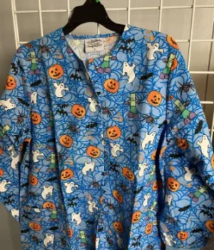 Blue Spiders Pumpwebs Halloween Scrub Jacket product image