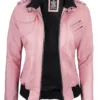 Women's Pink Leather Jacket with Removable Hood product image