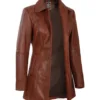 Tall Kandis Women's Cognac Brown Leather Car Coat product image