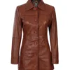 Tall Kandis Women's Cognac Brown Leather Car Coat product image