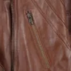 Cidra Women Asymmetrical Brown Hooded Leather Jacket product image