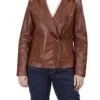 Cidra Women Asymmetrical Brown Hooded Leather Jacket product image