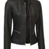 Women's Tall Black Cafe Racer Leather Jacket product image