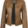 Amy Womens Camel Leather Biker Style Jacket Amy Womens Camel Leather Biker Style Jacket product image