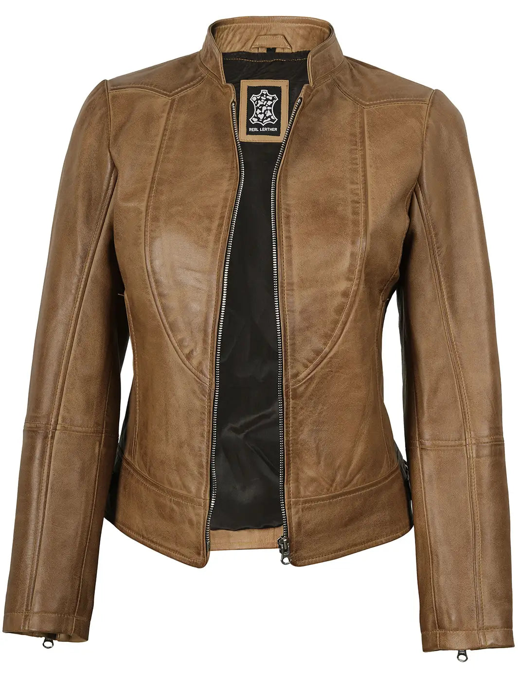Amy Womens Camel Leather Biker Style Jacket Amy Womens Camel Leather Biker Style Jacket product image