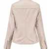 Casual Spring Slim Ladies Beige Leather Jacket With Stand-up Collar Casual Spring Slim Ladies Beige Leather Jacket With Stand-up Collar product image