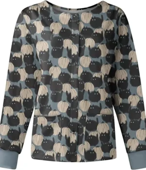 Catspump Grey Halloween Scrub Jacket product image