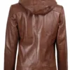 Cidra Women Asymmetrical Brown Hooded Leather Jacket product image
