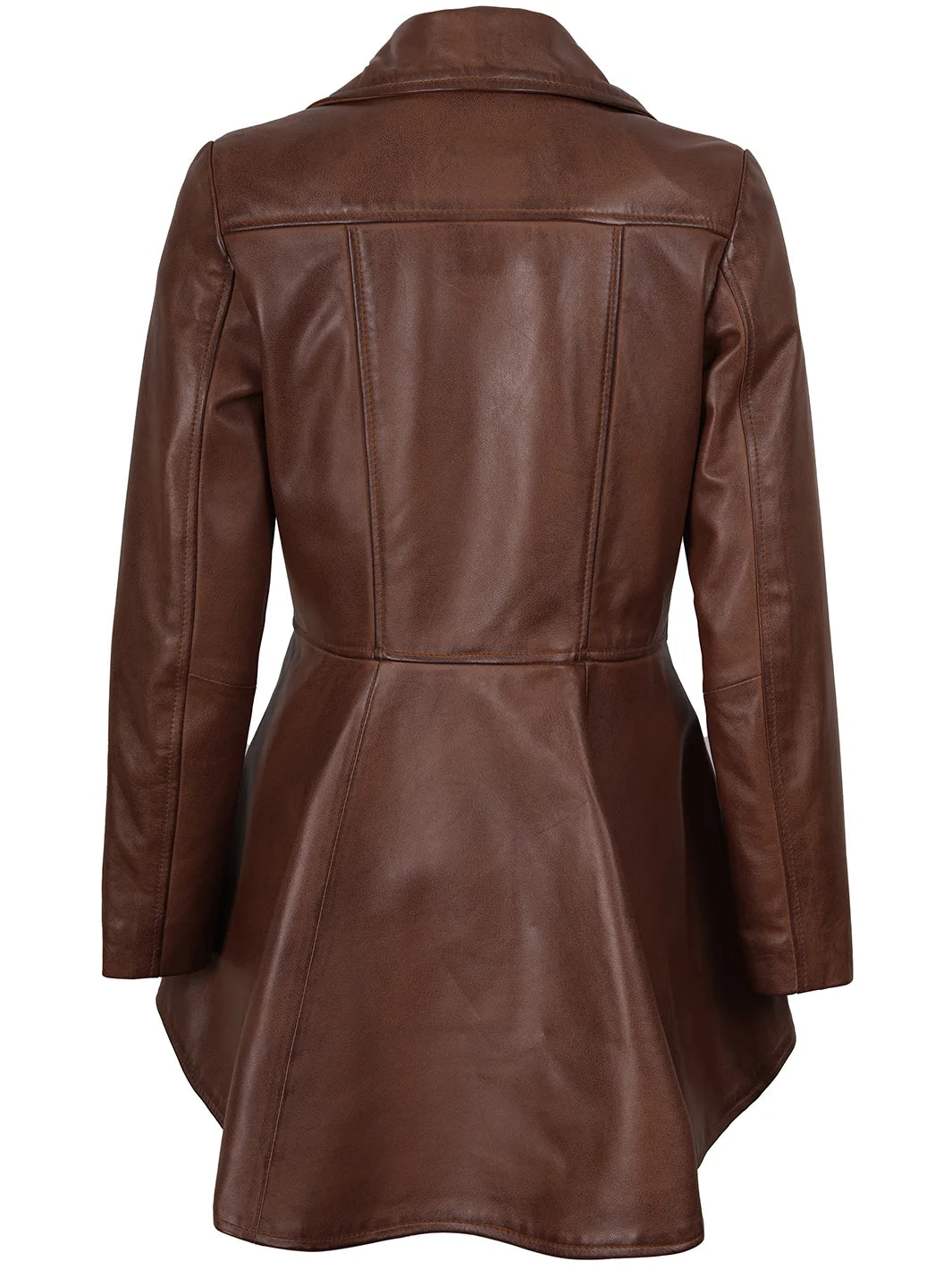 Clarissa Womens Cognac Brown Peplum Leather Jacket product image