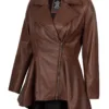 Clarissa Womens Cognac Brown Peplum Leather Jacket product image