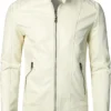 Classic Beige Men’s Leather Jacket For Bikers Stand Collar product image