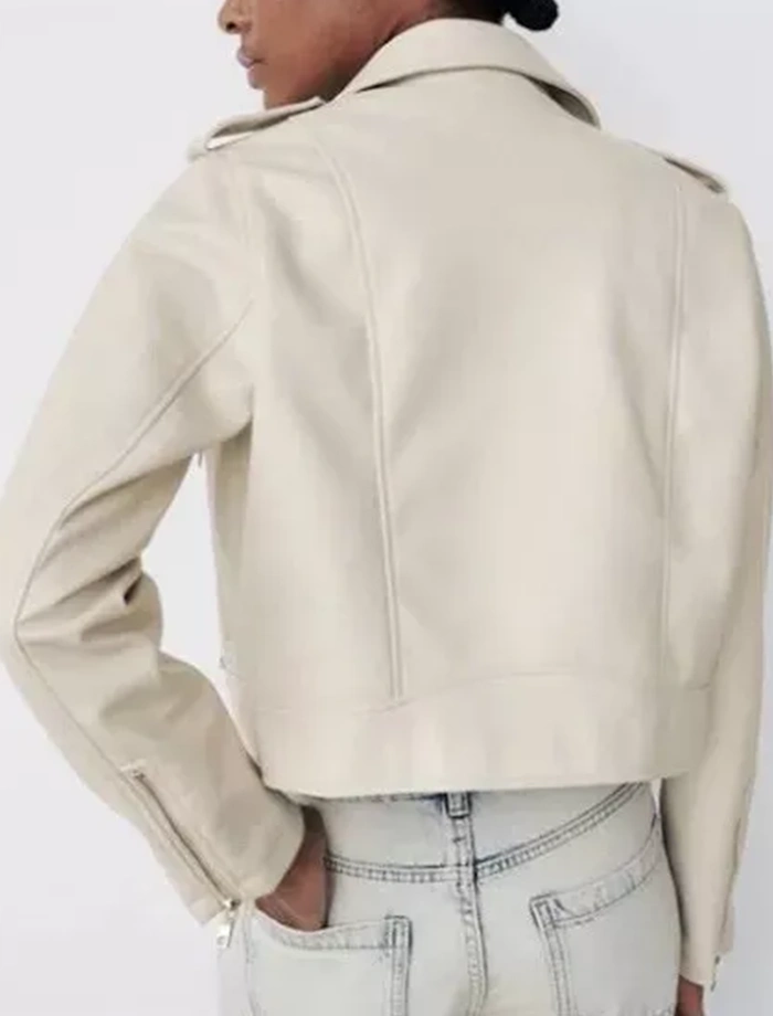 Classic Vintage Moto Lapel Style Collar Beige Real Leather Jacket Classic Vintage Moto Lapel Style Collar Beige Real Leather Jacket product image