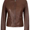 Rachel Women's Cognac Brown Biker Leather Jacket product image
