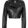 Colleen Women’s Cropped Black Biker Style Leather Jacket product image